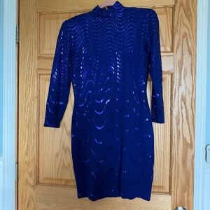 St John iridescent mock neck cocktail dress